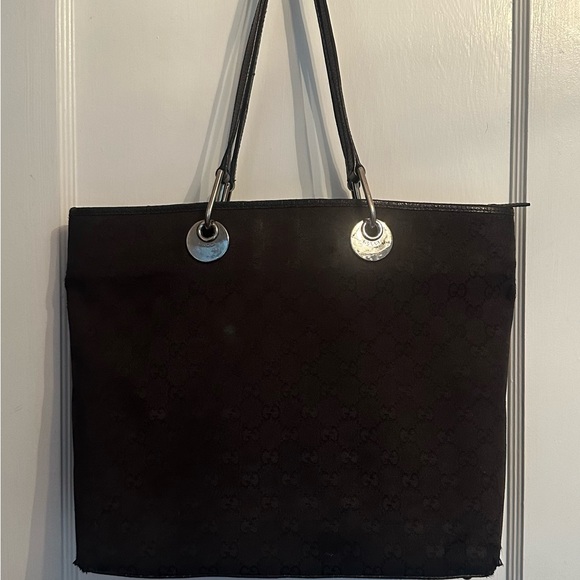 Vintage Gucci Black Fabric Handbag with Polished Chrome Hardware - Picture 1 of 16